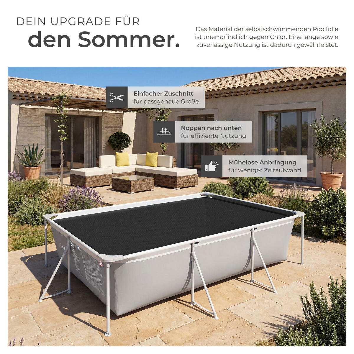 POOL-SOLARFOLIE , 366 x 732 cm, schwarz - Schwarz, Kunststoff (732/366cm) - tectake