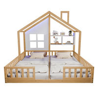 HAUSBETT 90x200cm Kinderbett Holz LED Sicherheitsgitter - Naturfarben, Holz (90/200cm) - FLIEKS