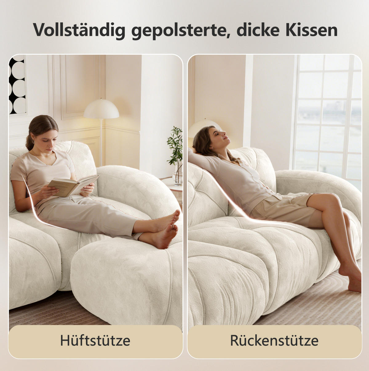 2-SITZER-MODULSOFA rahmenlos mit 32D-Schaumstoff und Chenille-Bezug, Weiß - Weiß, Textil (204/76/95cm) - Redom