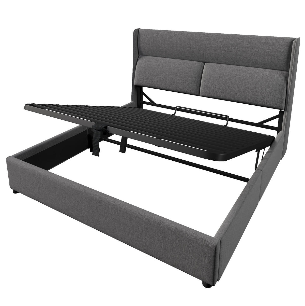 POLSTERBETT 140/200 cm Grau mit verstellbaren Kopfstützen und hydraulischem Stauraum mit Matratze - Grau, Textil (140/200cm) - OKWISH