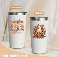 THERMO-KAFFEEBECHER 600ml Edelstahl Halloween Kürbis Geist - Weiß, Metall (0.6L)