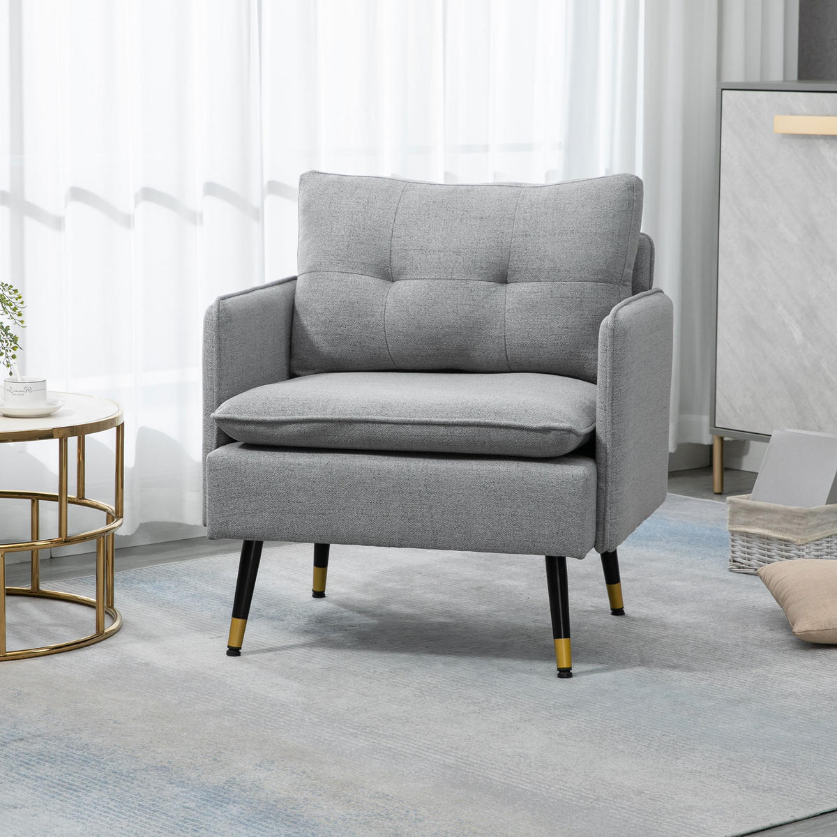 EINZELSESSEL Polstersessel Akzentstuhl mit Leinenoptik, Kissen, bis 120 kg Grau - Grau, Textil (68/80/76cm) - HOMCOM