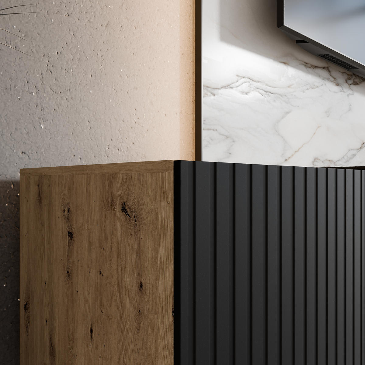 TV-SCHRANK MIO - Schwarz/Eiche Artisan, Holzwerkstoff (300/41/40cm) - Meblini