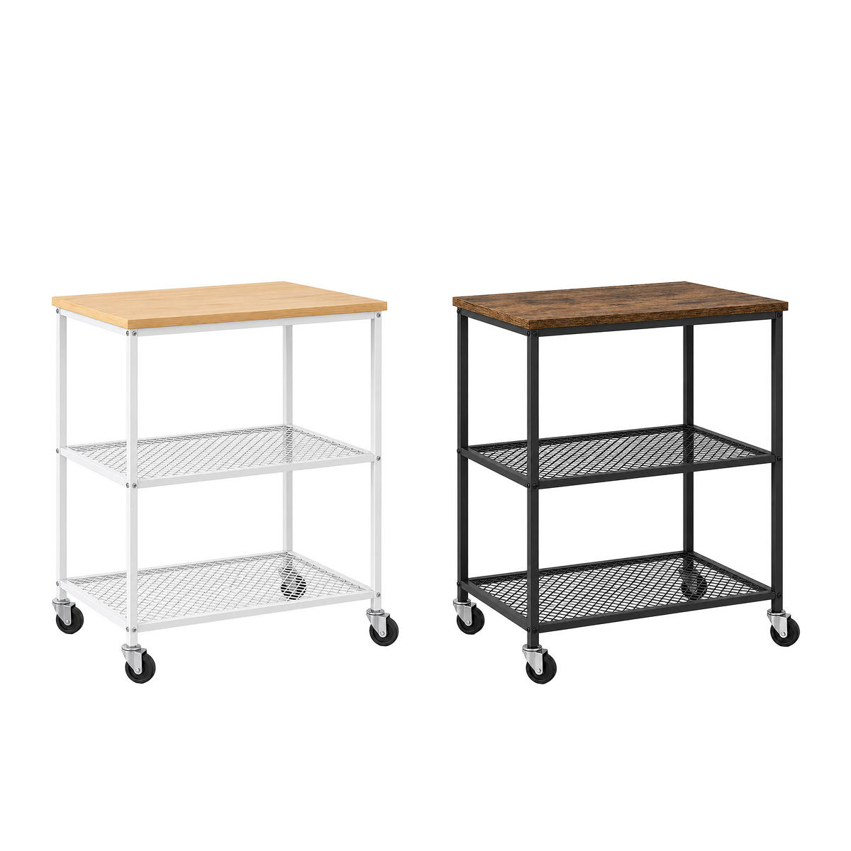 KÜCHENWAGEN Hellbraun Weiß 3 Ebenen Rollen - Weiß, Holzwerkstoff/Metall (40/77.5/60cm) - Relaxdays