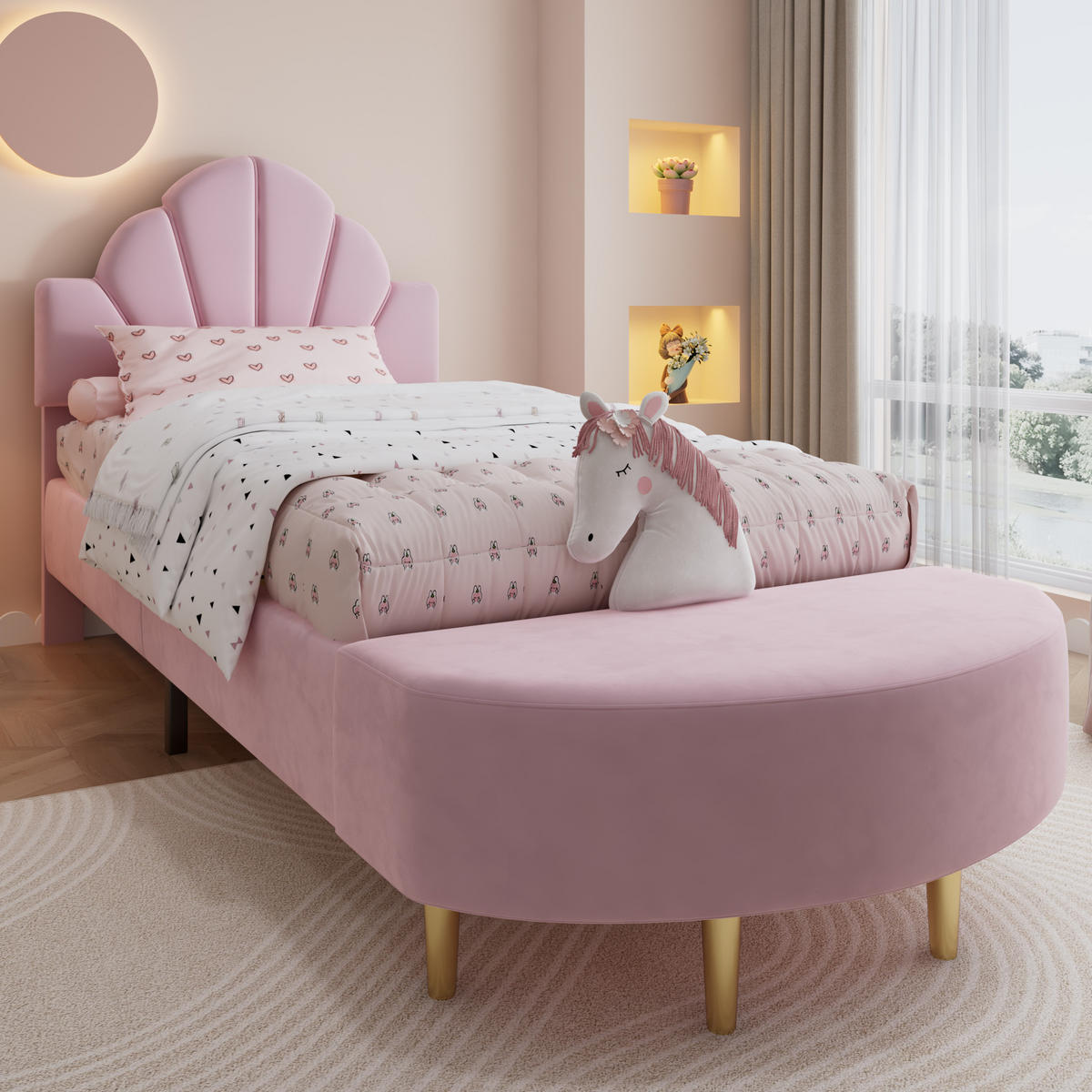 POLSTERBETT mit Bettbank 90x200 cm Samt Rosa - Pink, Metall (90/200cm) - Meubliv