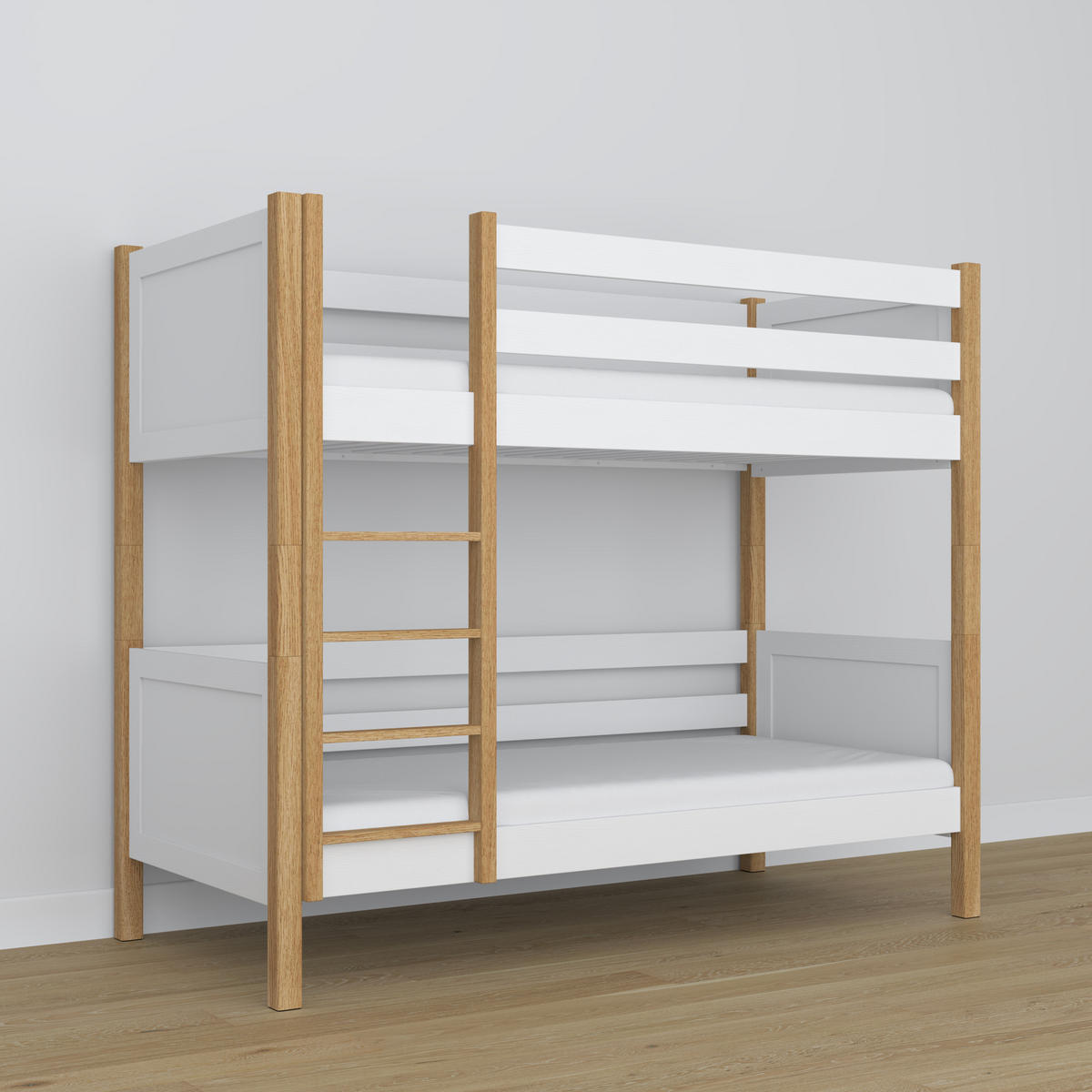 ETAGENBETT N02 Weiß / Eiche Natur 100/200 - Eiche Artisan/Weiß, Naturmaterialien/Holz (100/200cm) - N-Wood