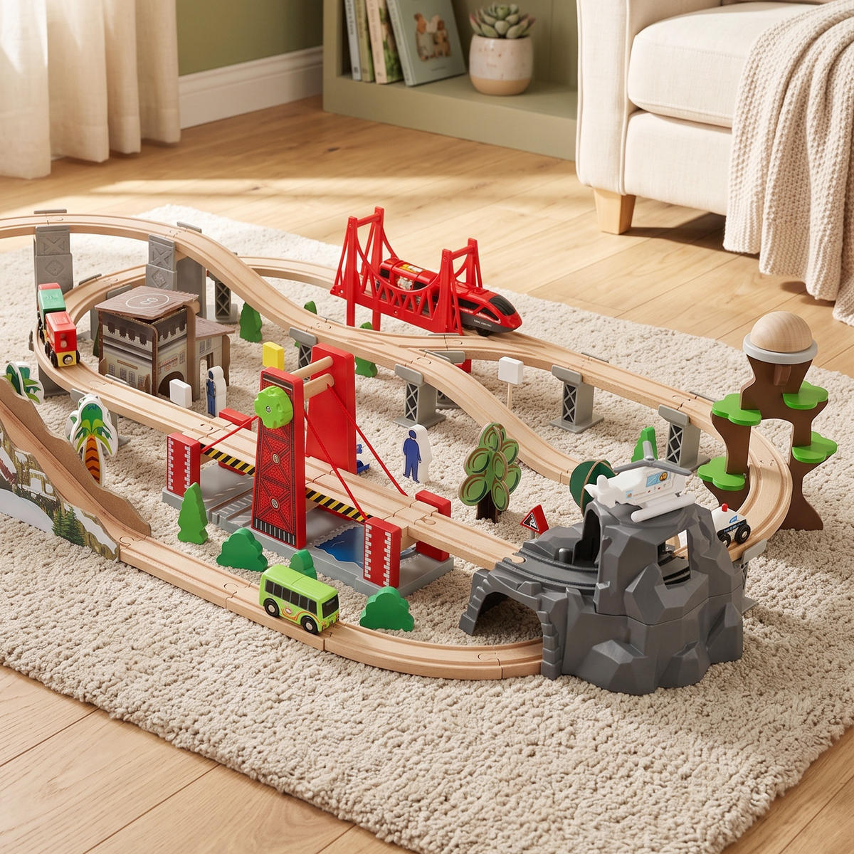 100 Stücke Holzeisenbahn-Set Buchenholz Kunststoff Naturholz - Multicolor, Holz (60/27.5/118cm) - AIYAPLAY