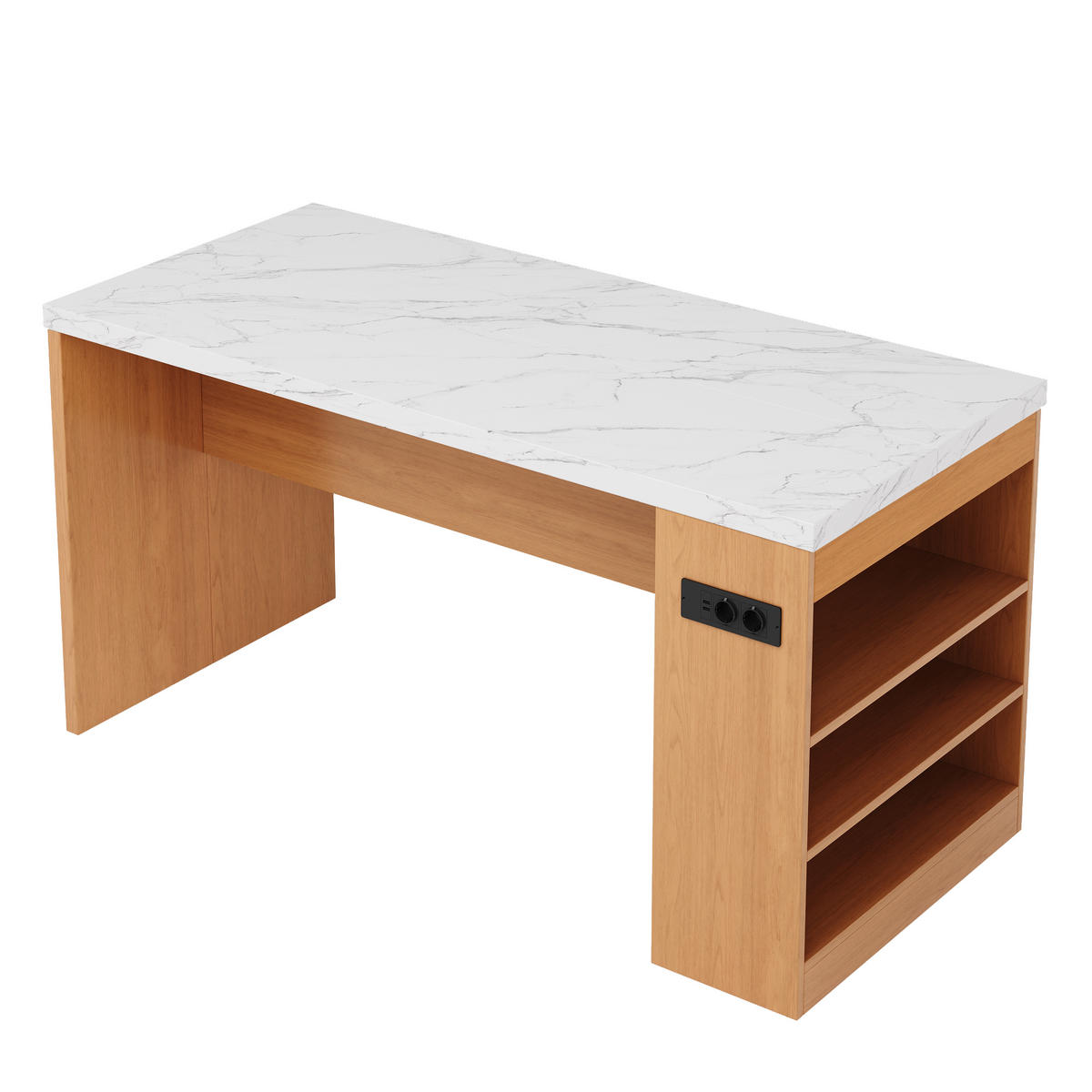 KÜCHENINSEL 90 cm MDF Natur Weiß mit LED-Beleuchtung und USB-Steckdose - Weiß, Holzwerkstoff (80/90/155cm) - Korfee