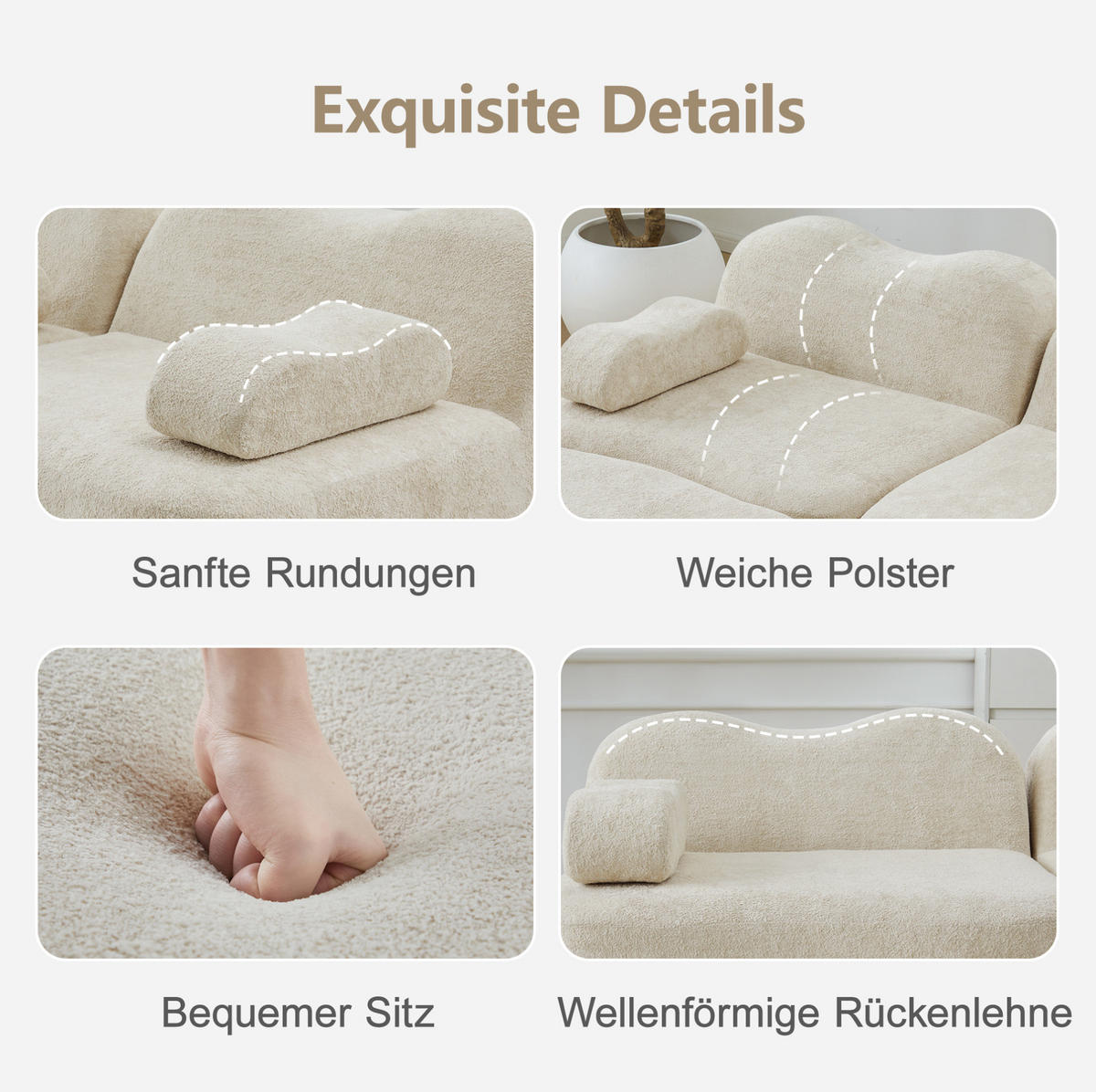MODULARES Ecksofa mit tiefer Sitzfläche, Wellenform und flexiblem Aufbau, Beige - Beige, Textil (288/167cm) - Redom