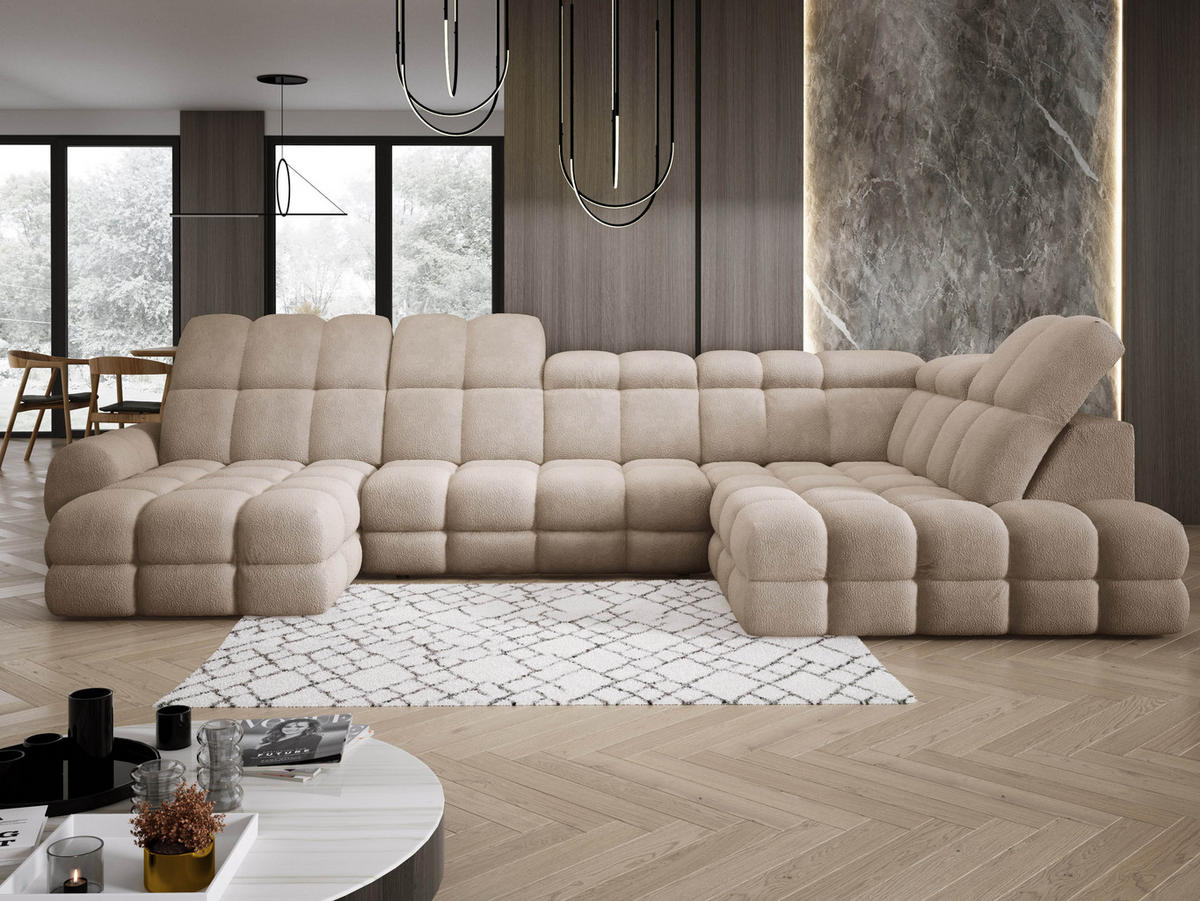 ECKSOFA TOLLO Anthology-stoff U-form 400x217x105 cm beige - Beige, Holz/Textil (217/400cm) - DomoHome
