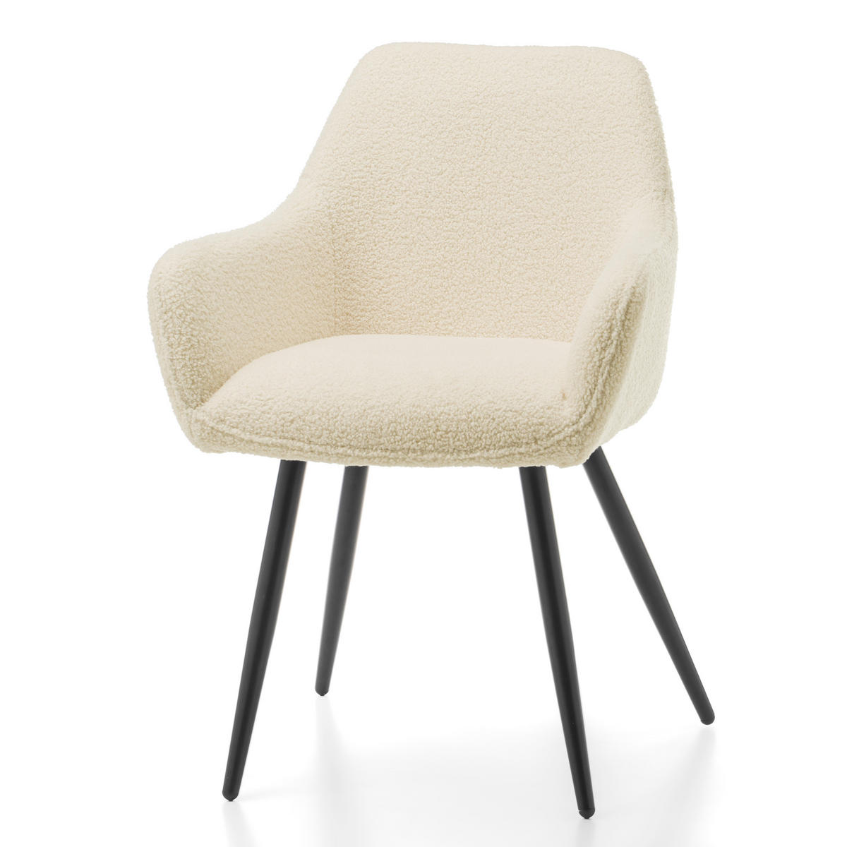 STUHL BOUCLE gepolsterter - hellbeige ecru - Boucle TEDDY - Beige/Schwarz, Metall (58/87/61cm) - NEW HOME