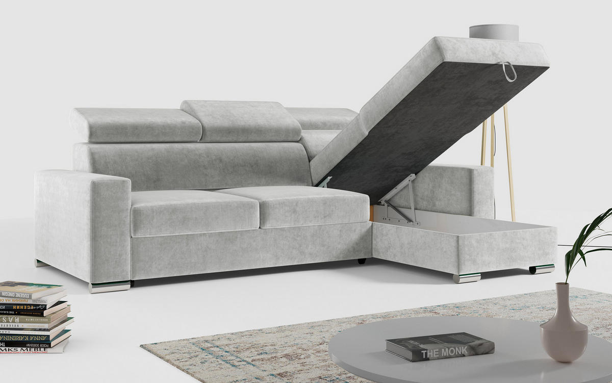 ECKSOFA FOX-L Hellgrau - Silberfarben/Hellgrau, Kunststoff/Textil (242/168cm) - MKS