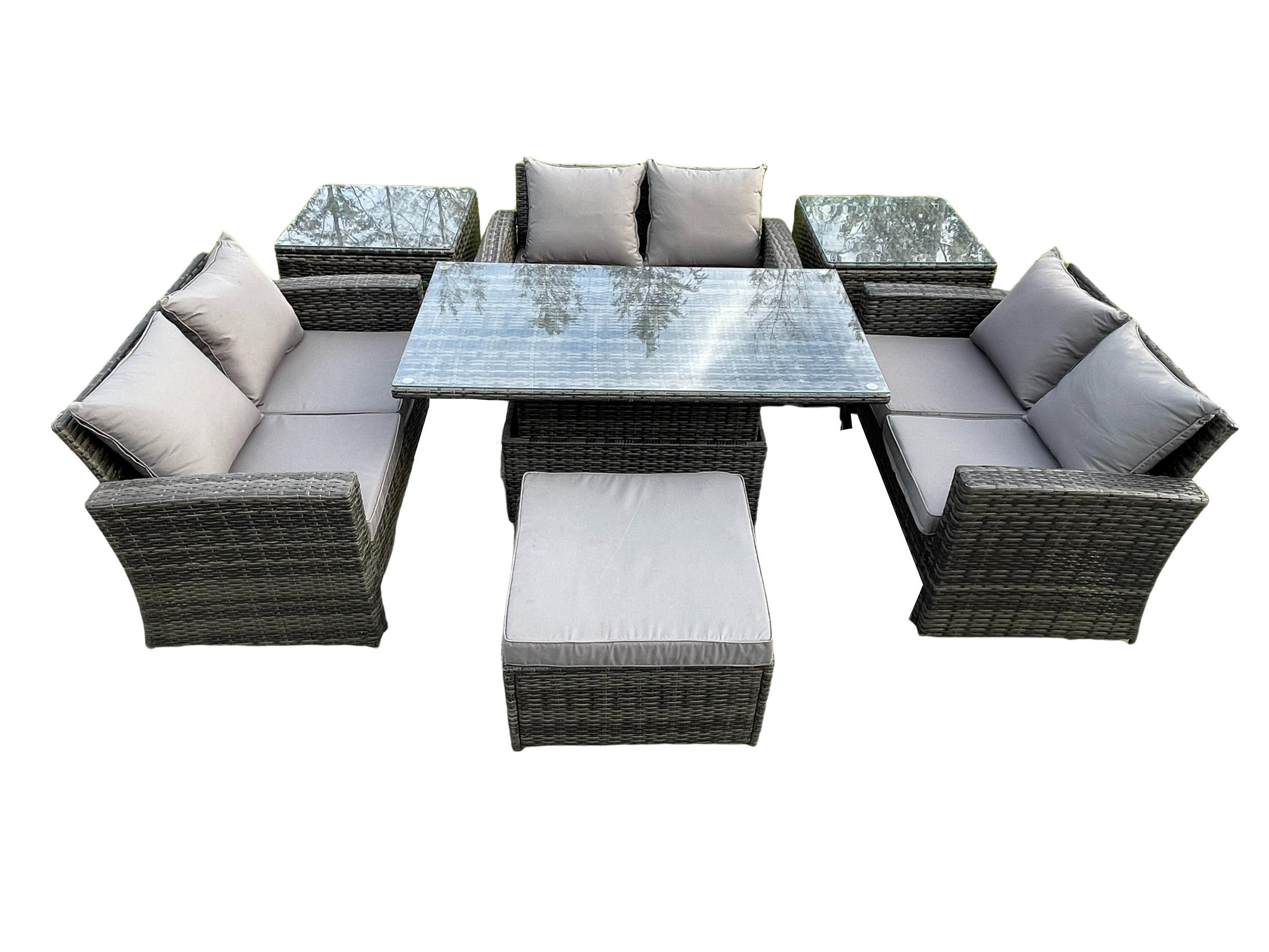 GARTENGARNITUR Polyrattan Dunkelgrau 7-Sitzer - Dunkelgrau, Metall - Fimous