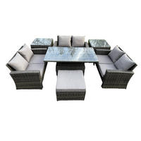 GARTENGARNITUR Polyrattan Dunkelgrau 7-Sitzer - Dunkelgrau, Metall - Fimous