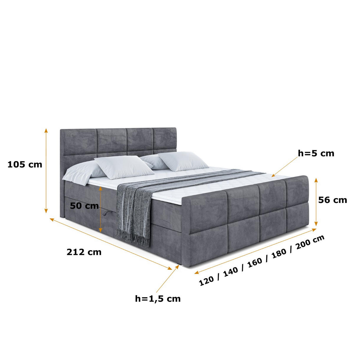 BOXBETT ARDENI-Z - 200x200 cm - H3 - Dunkelgrau - Dunkelgrau, Holzwerkstoff (200/200cm) - ALTDECOR
