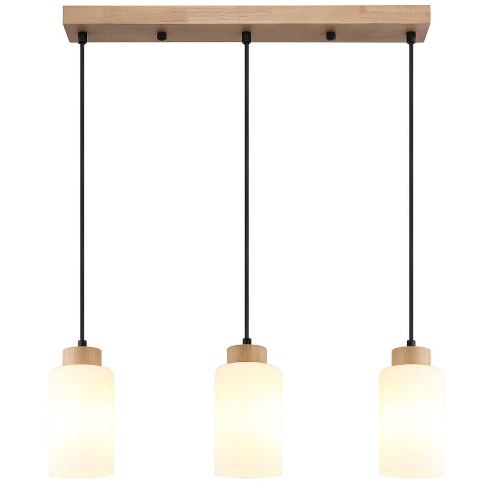 PENDELLEUCHTE Holz braun, 3-flammig, Glas opal - Braun, Holz (60/10/120cm) - Globo Lighting
