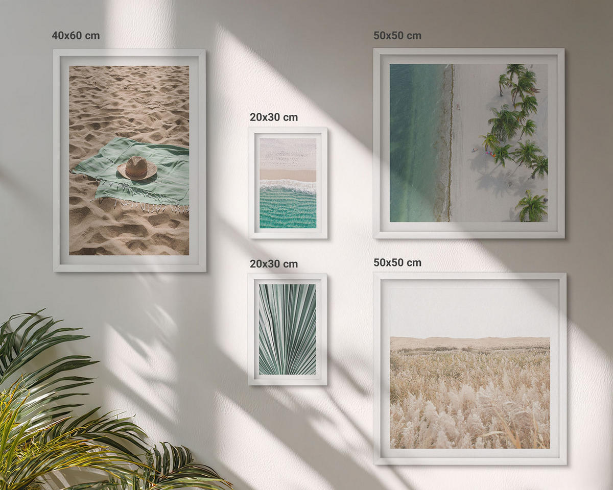 BILDER SET 5er Set - 50x50 cm & 20x30 cm & 40x60 cm Weißer Rahmen - Urlaubsblick Strand Meer - Weiß, Kunststoff (40/60cm) - TULUP