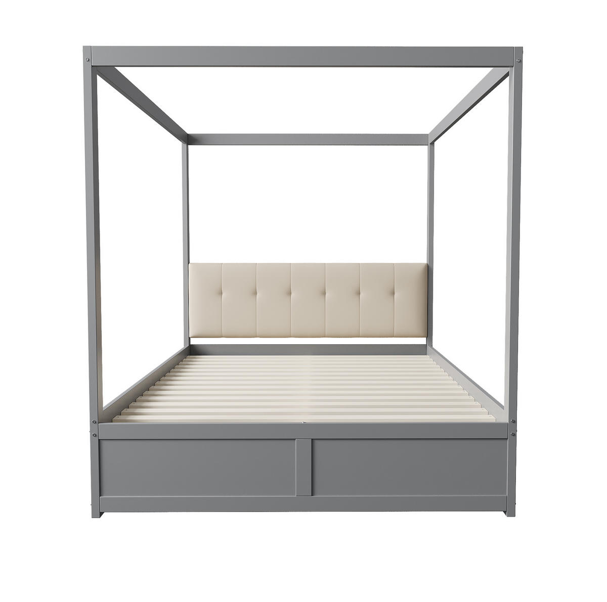 KINDERBETT 140/200 cm mit Zeltdesign, gepolsterter Rückenlehne und 2 Schubladen, Weiß/Grau - Grau, Holzwerkstoff (140/200cm) - Redom