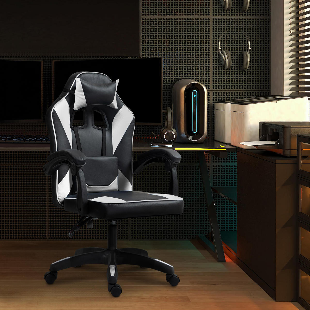 DREHSTUHL Kunststoff Schwarz/Weiß - Schwarz/Weiß, Kunststoff/Textil (60/111/59cm) - CLP