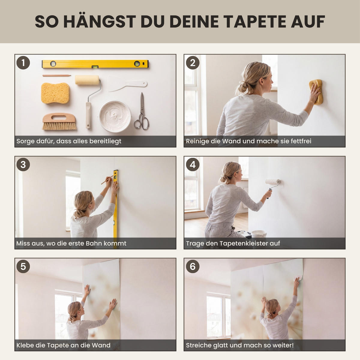 TAPETE - Wild - Blumen - Weiß - 120x300 cm - Creme, Papier (120/300cm) - OnlyWow