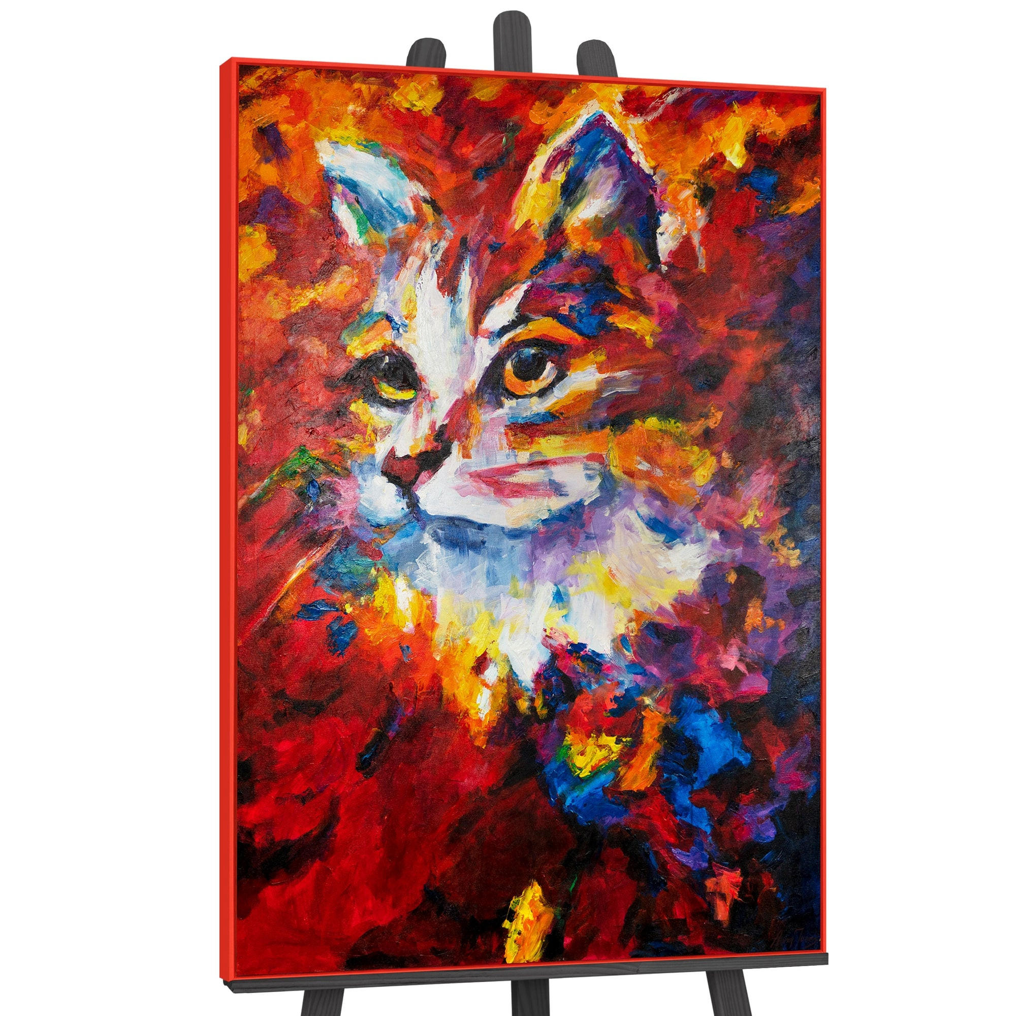 GEMÄLDE Abstrakter Kater Schattenfugenrahmen Rot 140x100 cm - Rot, Holz (140/100cm) - YS-art gallery