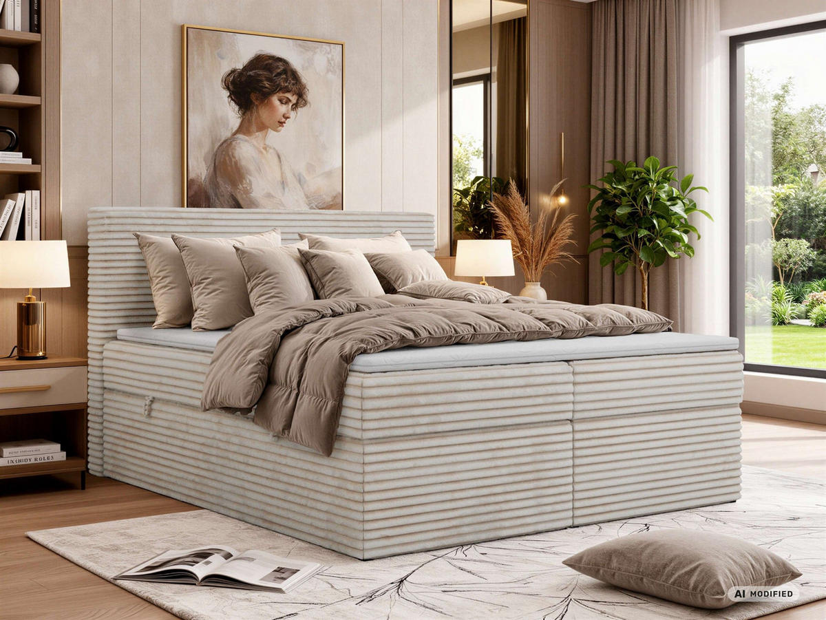 KONTINENTÁLNÍ POSTEL TILION 140/200 - Béžová Manšestr - Topper T25 - H4 - černá/béžová, textil/plast (140/200cm) - MKS