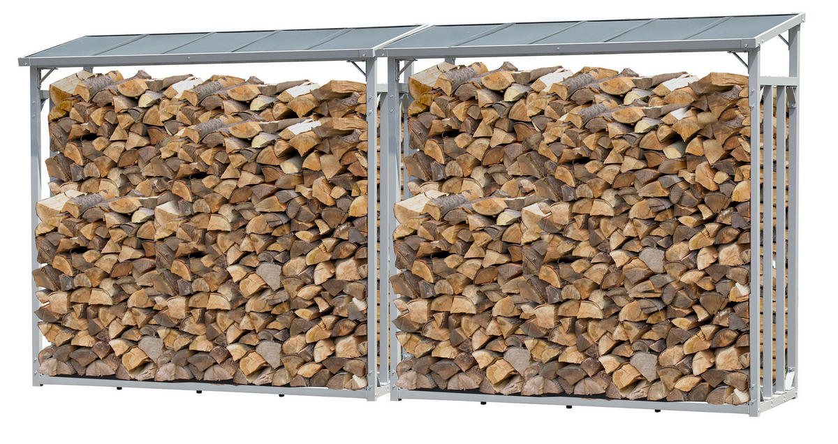 KAMINHOLZREGAL Außen 2 Stück 185x70x185 cm Aluminium Grau 4,6 m³ / 7 SRM - Grau, Metall (185/185/70cm) - QUICK STAR