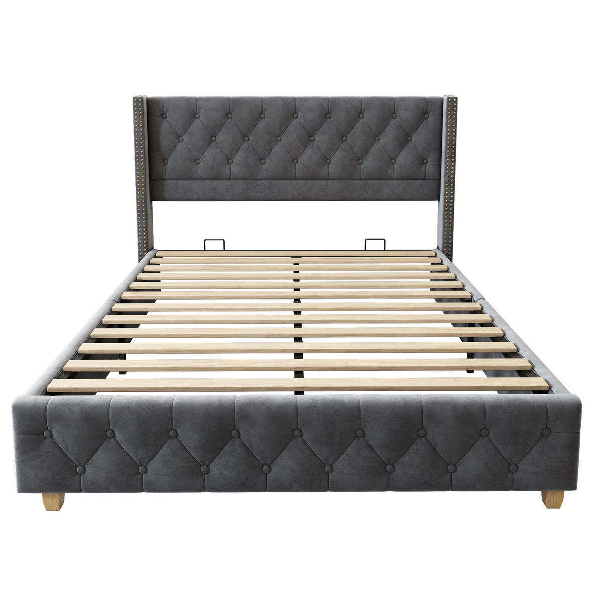 POLSTERBETT 140/190 cm Grau mit Bettrahmen und Kopfteil - Grau, Textil (140/200cm) - OKWISH