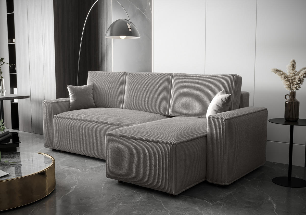 ECKSOFA L AMBRO Poso 55 Rechts mit Schlaffunktion - Hellgrau, Textil (232/143cm) - Bedante