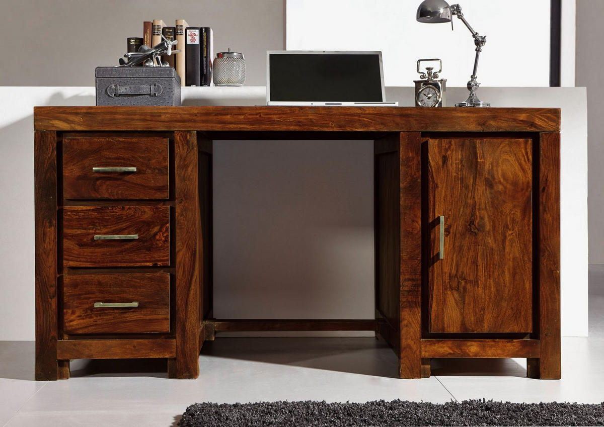 SCHREIBTISCH Sheesham 150x75x78 braun lackiert METRO LIFE #119 - Braun, Holz (75/150/78cm) - Massivmoebel24