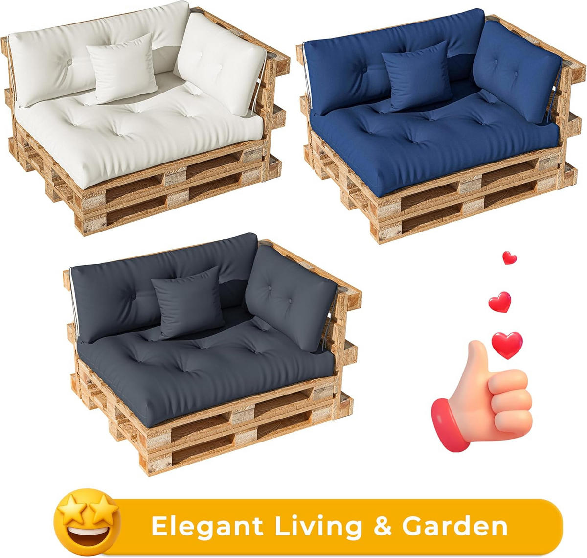 PALETTENKISSEN 4er Set - Weiß, Textil (120/40/80cm) - Vercart