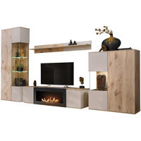 WOHNWAND Eiche, Kaschmir 4-teilig 350 cm, Schrankwand mit Kamin, inkl. Beleuchtung - Kaschmir/Eichefarben, Glas/Holzwerkstoff (350/197/45cm) - Inn.Furn