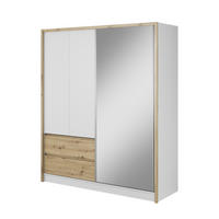 SCHWEBETÜRENSCHRANK SABRINA 184/214/62 cm 3-türig mit Spiegel Weiß - Eiche Artisan/Weiß, Holzwerkstoff (184/214/62cm) - MASSENO