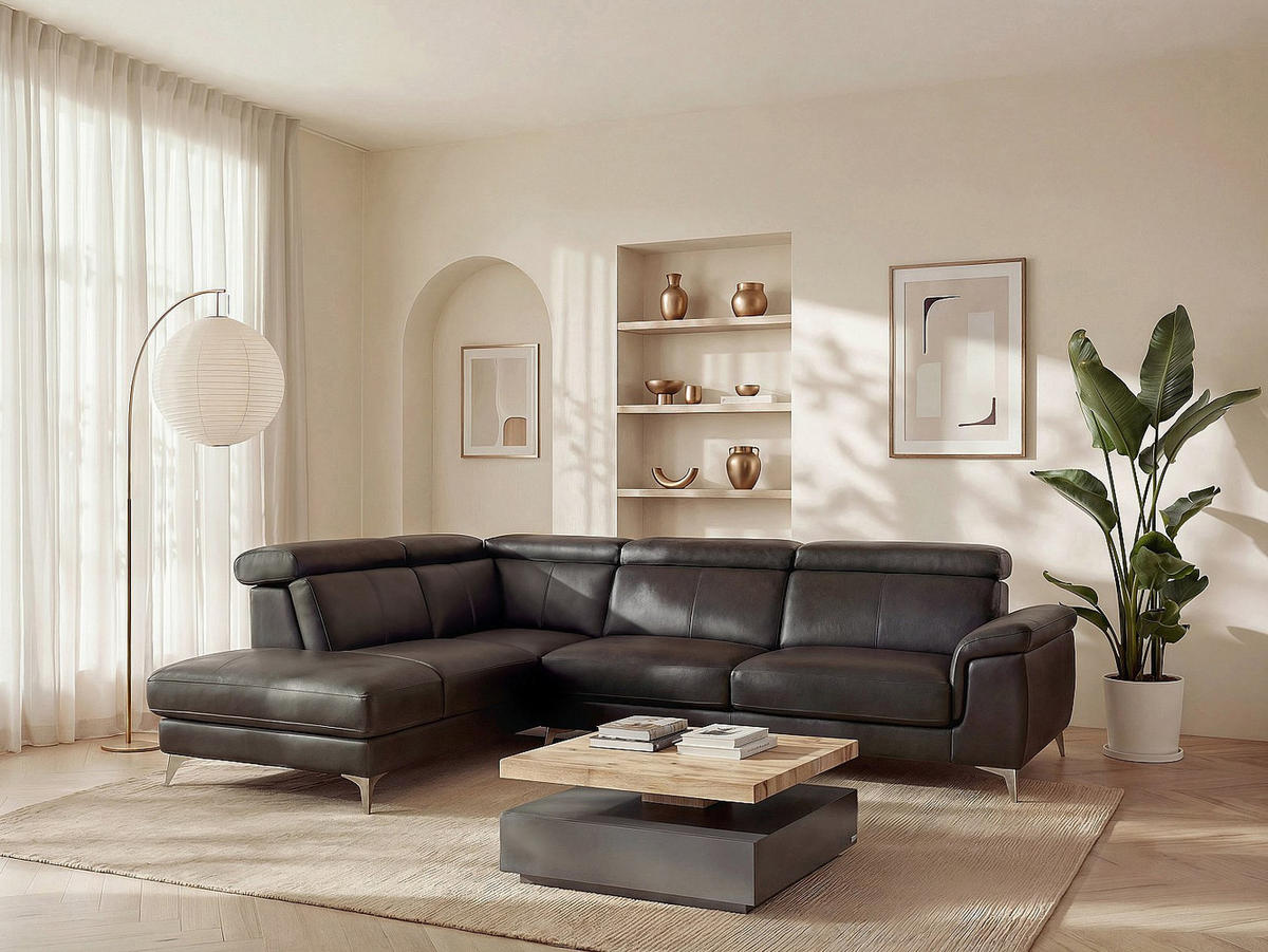 SOFA - 6 Personen - leder - schwarz Maramba - Schwarz, Leder/Metall (288/82/219cm) - Vente-Unique