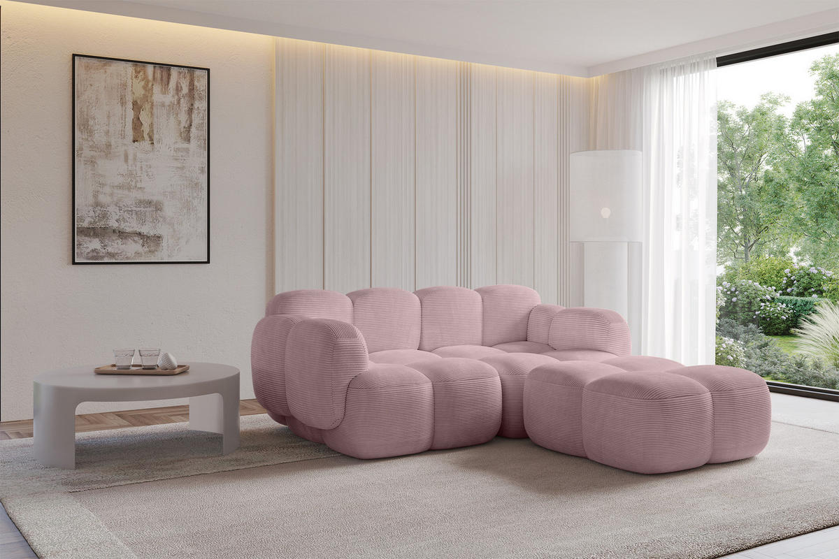 ECKSOFA modulares Sofa Rechts Miko-L1 214x205x75 Rosa Cord - Schwarz/Rosa, Holzwerkstoff/Kunststoff (214/205cm) - ALTDECOR