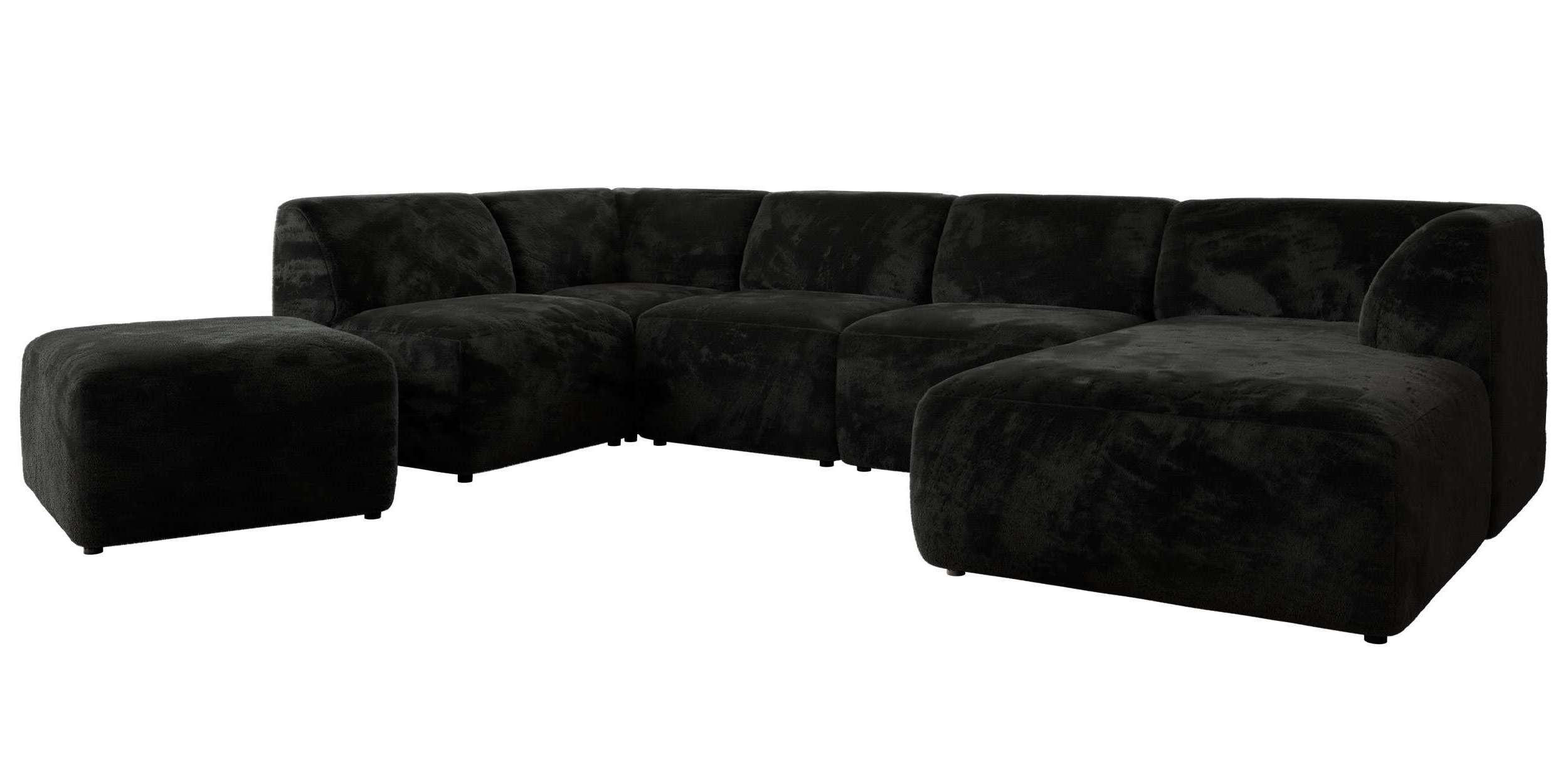 WOHNLANDSCHAFT MODARO U 6M - Schwarz Plüsch - Rechts - Schwarz, Textil (345/78/180cm) - MKS