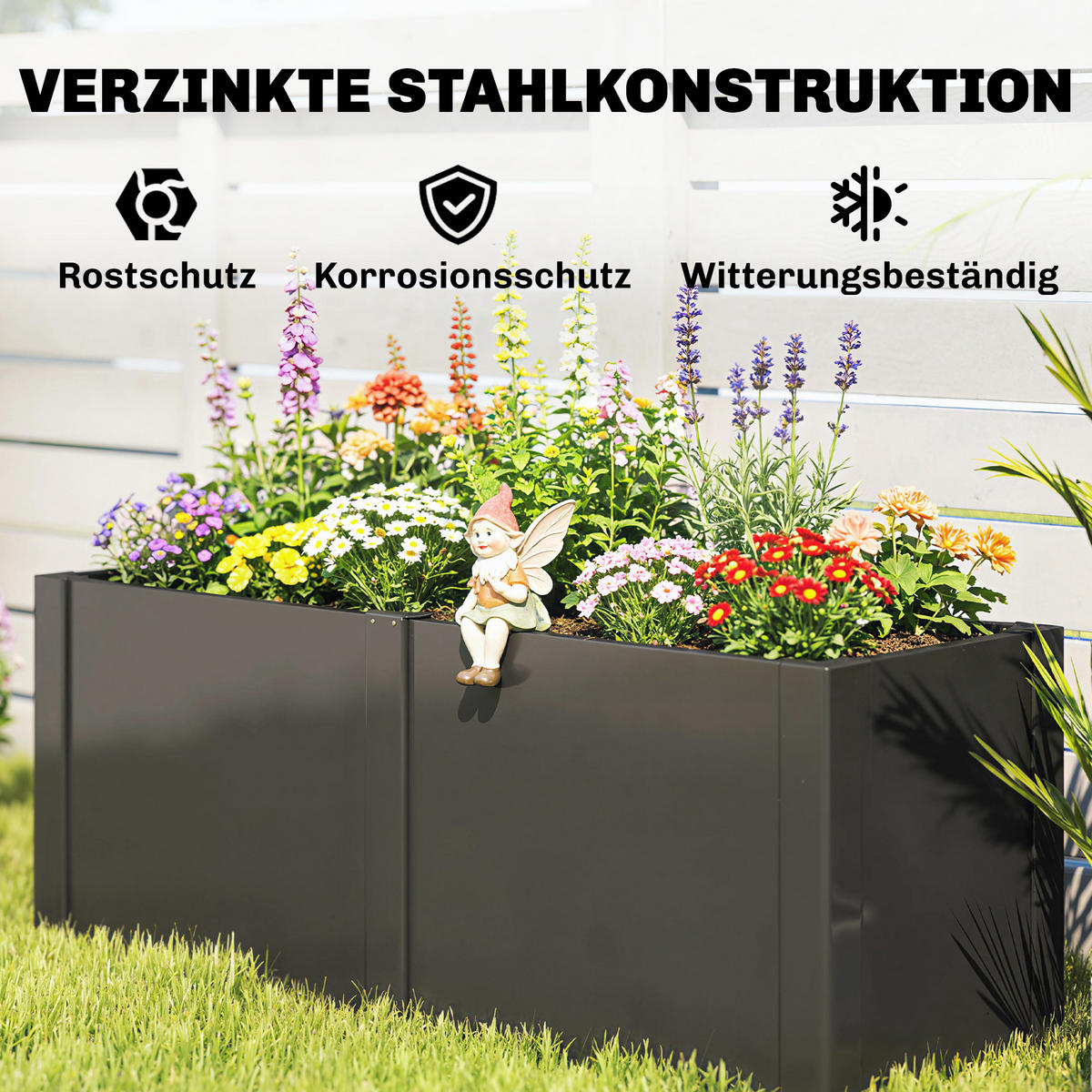 HOCHBEET Galvanisierter-Stahl Schwarz - Schwarz, Metall (53/55/150cm) - Outsunny