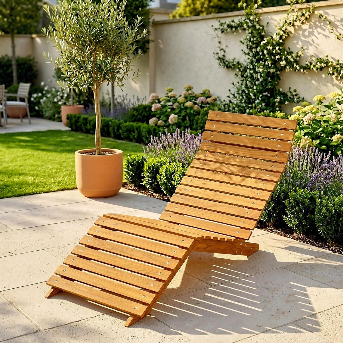 SONNENLIEGE aus Massivholz in Braun, verstellbare Gartenliege für Terrasse und Balkon, 66 x 170 x 77 cm - Teakfarben, Holz (66/77/170cm)
