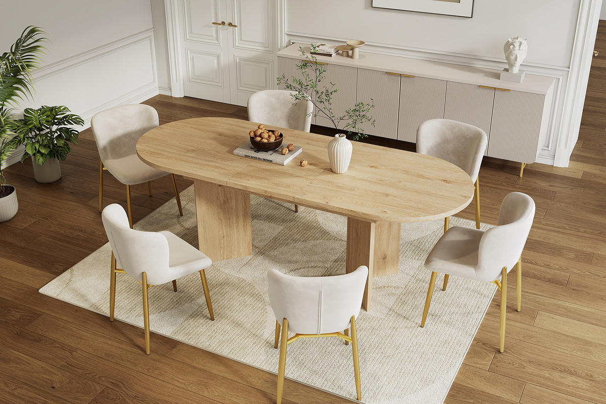 BLAGOVAONSKI STOL 120/160/80 cm s funkcijom proširenja i zaobljenim kutovima u boji hrasta - bijela/boje hrasta, drvni materijal (80/160/75.5cm) - CHICFURN