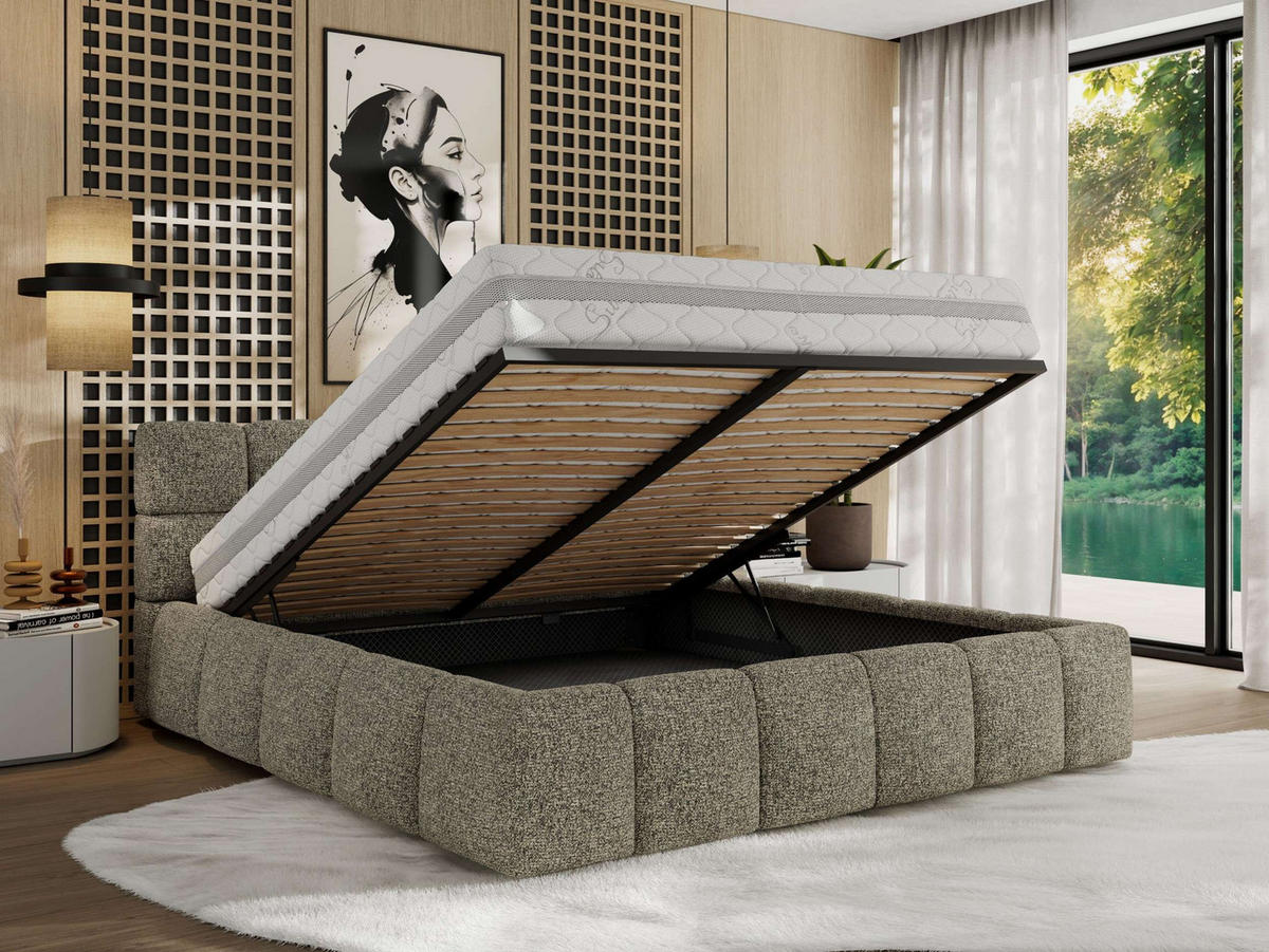 POLSTERBETT NIRA CLASSIC 200/200 - Grau Strukture - Pocket-Matratze - Grau, Textil (200/200cm) - MKS