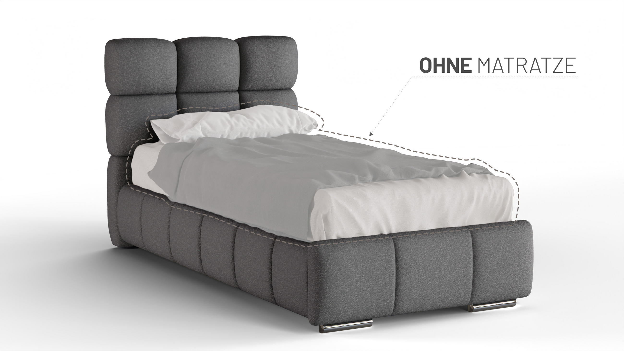 POLSTERBETT Bliss 90 x 200 cm mit Bettkasten und Lattenrost ohne matratze - dunkelgrau - Dunkelgrau, Holz (90/200cm) - Panda Möbel