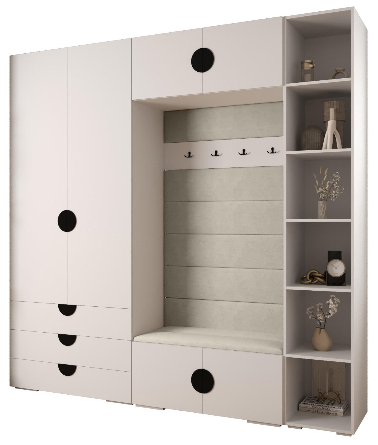 Abiks Möbel Garderoben-Set Weiß, Beige, Schwarz 240x236.7x47 cm
