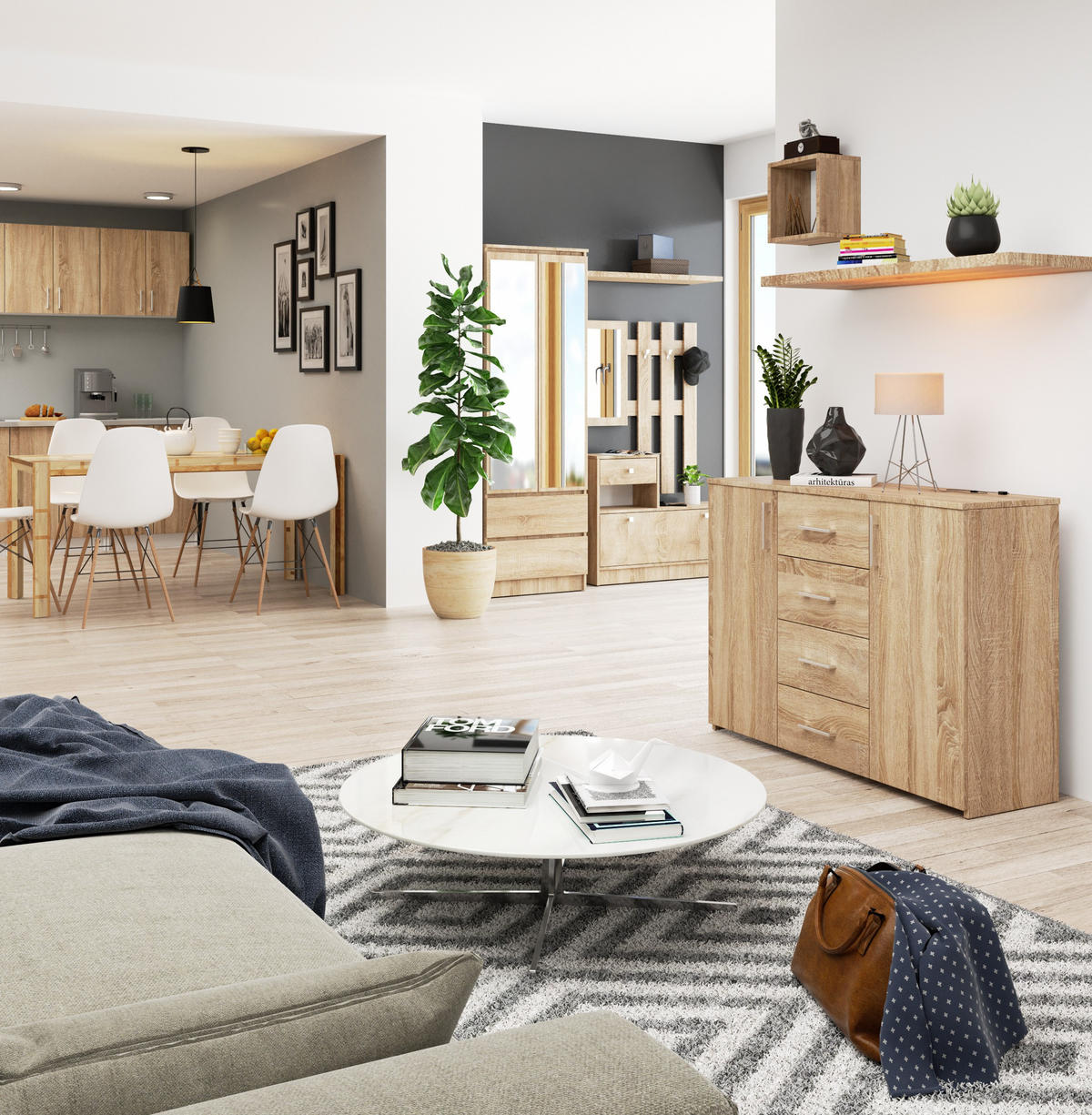 KOMMODE Eiche Sonoma 80/110/35 - Sonoma Eiche, Holzwerkstoff (110/80/35cm) - RAUMHIRSCH FURNITURE