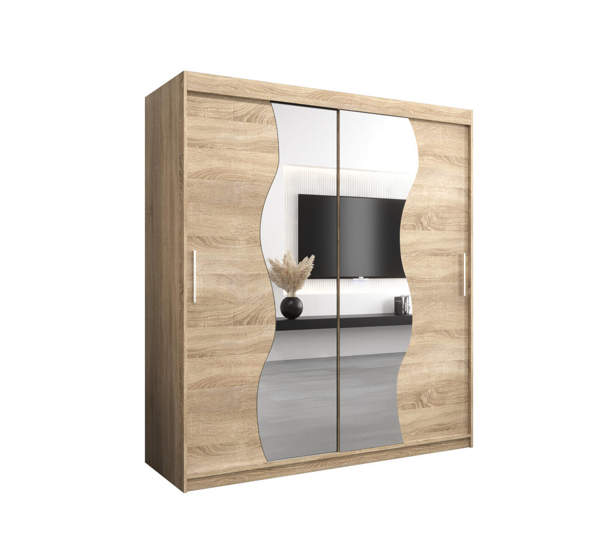 SCHWEBETÜRENSCHRANK 200/180/62 2-türig - Silberfarben/Sonoma Eiche, Holz/Kunststoff (180/200/62cm) - Abiks Möbel