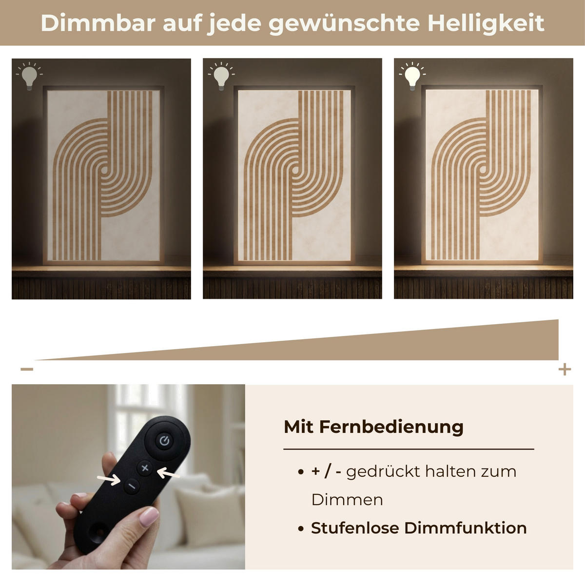 NÁSTĚNNÁ LAMPA S AKUMULÁTOREM Symetrický ohyb - měděná barva 40x60 cm - béžová, kompozitní dřevo (40/60/8cm) - OnlyWow