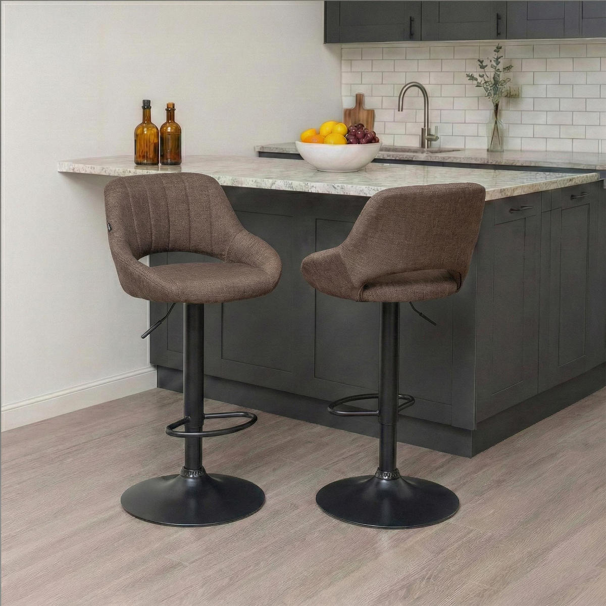 BARHOCKER Stoff Braun - Schwarz/Braun, Textil/Metall (47/85/48cm) - CLP