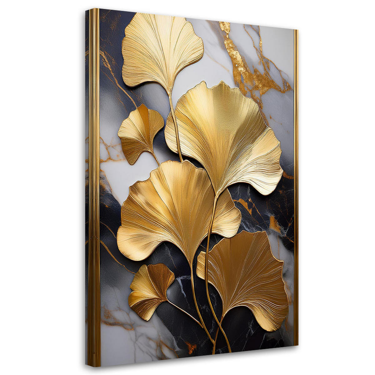 WANDBILD ginko flowers gold marmor glamour - Goldfarben, Textil (40/60cm) - Feeby