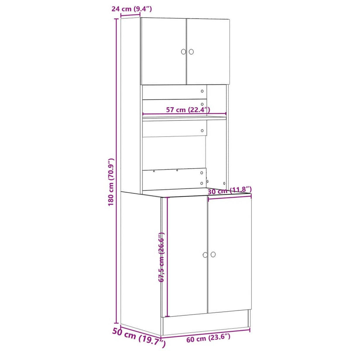 KÜCHENSCHRANK Weiss 60/50/180 Cm Holzwerkstoff - Weiß, Holzwerkstoff (50/180/60cm) - vidaXL
