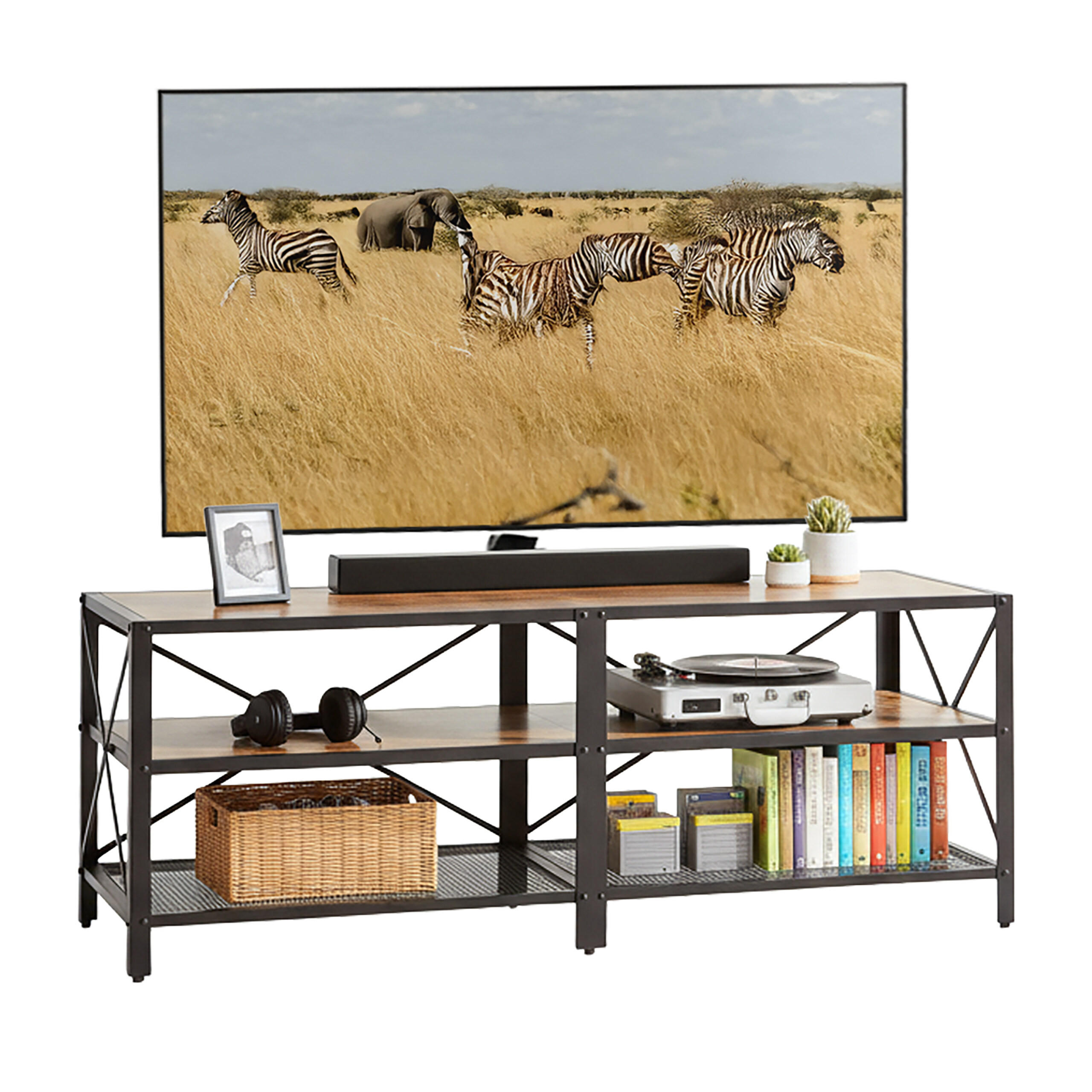 Relaxdays SKŘÍŇKA hnědá černá TV 4 přihrádky 140 cm