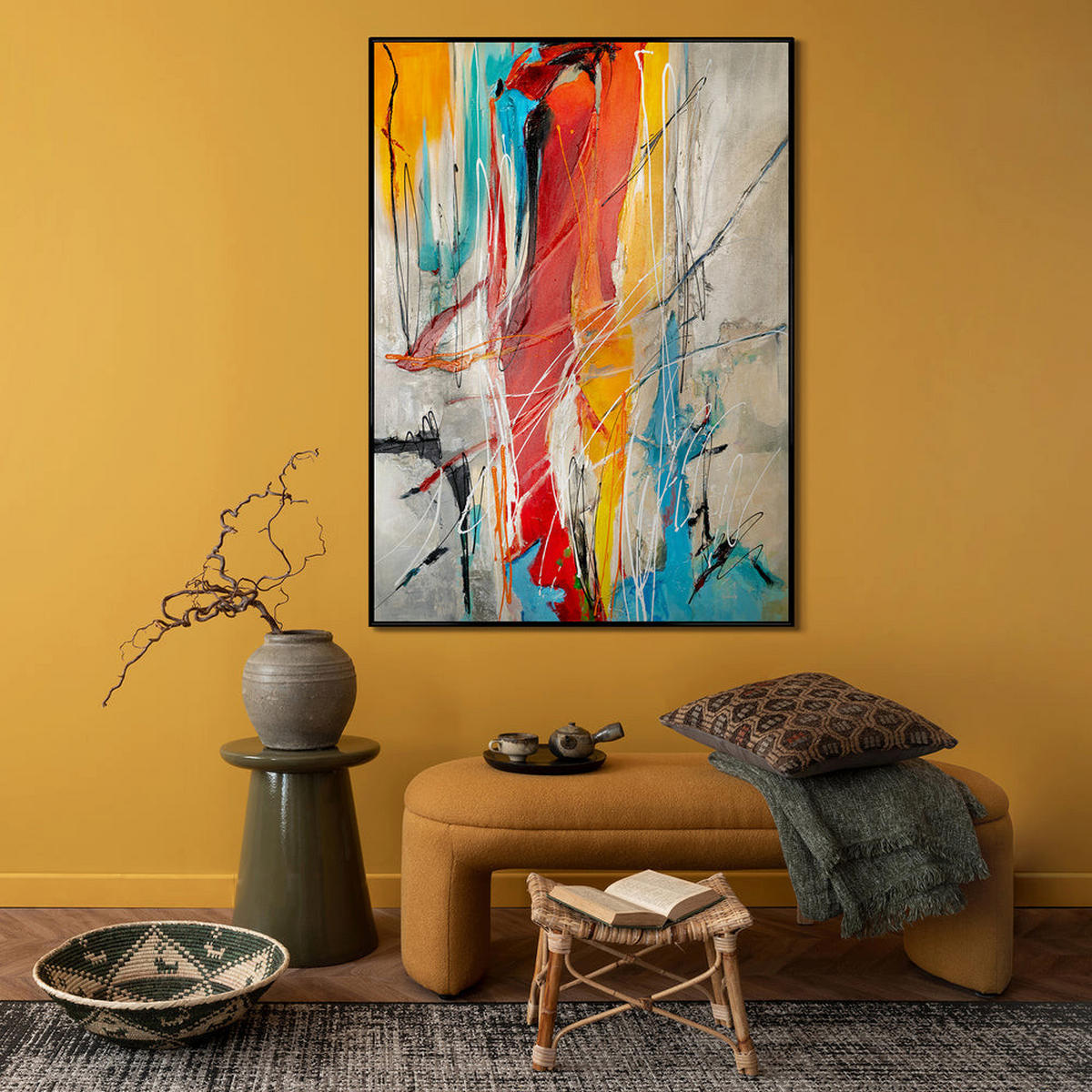 GEMÄLDE Farbige Harmonien Schattenfugenrahmen Schwarz 140x100 cm - Schwarz, Holz (140/100cm) - YS-art gallery